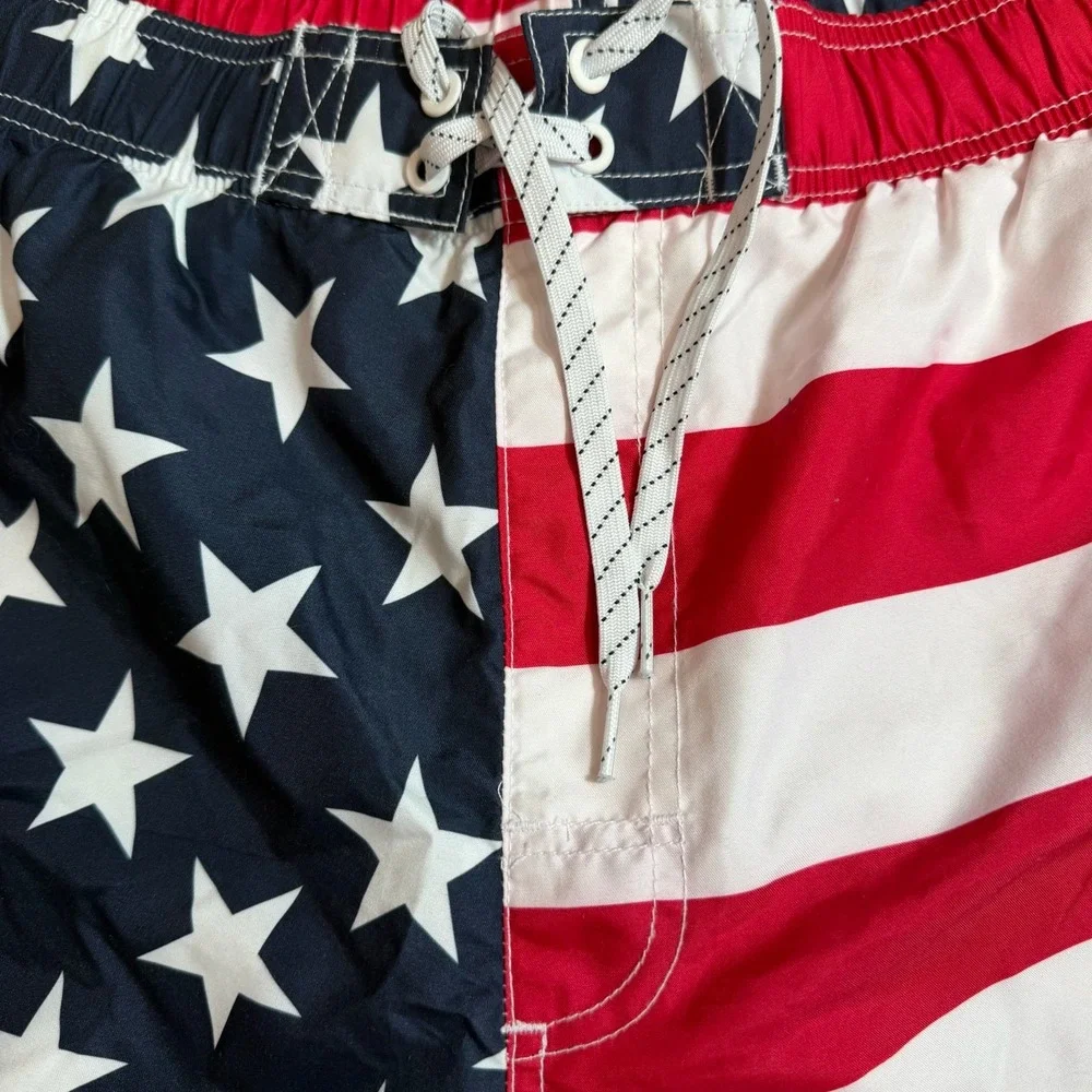 George Mens 2XL American Flag Stars Stripes Swim Trunks Board Shorts Patriotic